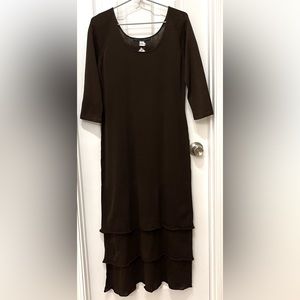 Peruvian Connection Dress Pima Cotton Knit Modest Victorian Tiered Hem Size S